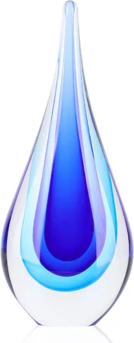 Vista 8 de DOVDOV Escultura de vidrio soplado, estatua de la colección de arte de vidrio azul, estatua decorativa única de gotas de agua mediterráneas
