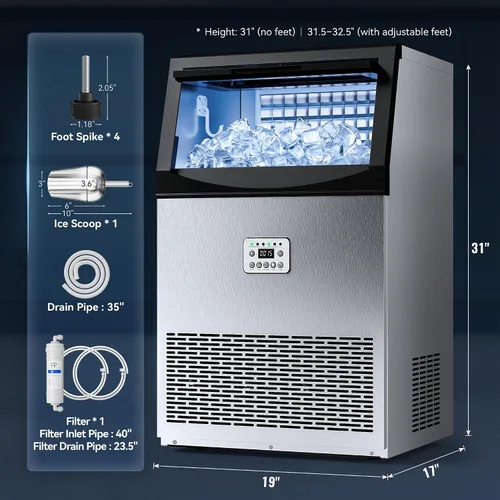 Vista 7 de Máquina de hielo comercial, 110 libras/24 horas con almacenamiento