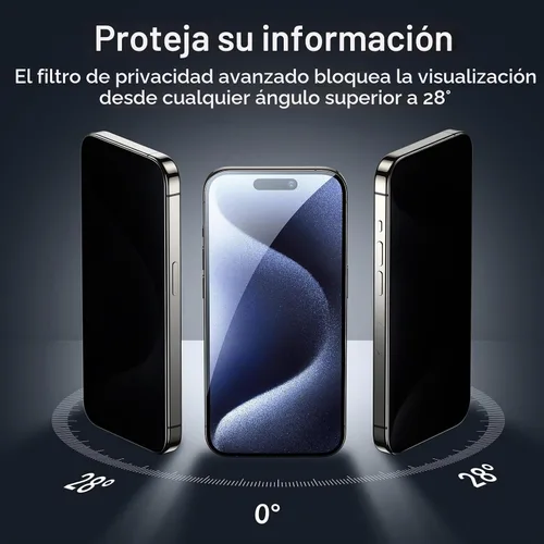 Vista 2 de ESR Paquete de 3+1 protector de pantalla de privacidad para iPhone 15 Plus, protector de pantalla de privacidad de vidrio templado antiespía, bordes