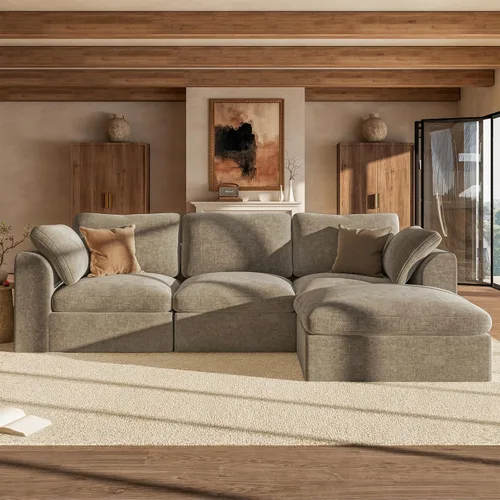 Vista 27 de Sofás seccionales Cloud de 110 pulgadas para sala de estar, sofá convertible sin hueso en forma de L con otomana, juego de sofá modular de gran