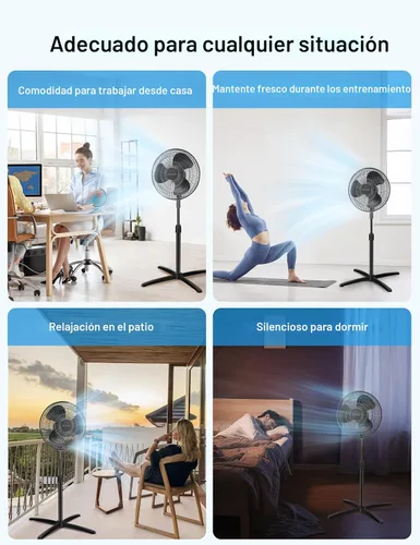 Vista 2 de PELONIS Ventilador de pedestal de 16 pulgadas para dormitorio, ventilador oscilante, 3 velocidades, oscilación de 90°, altura ajustable, ventilador