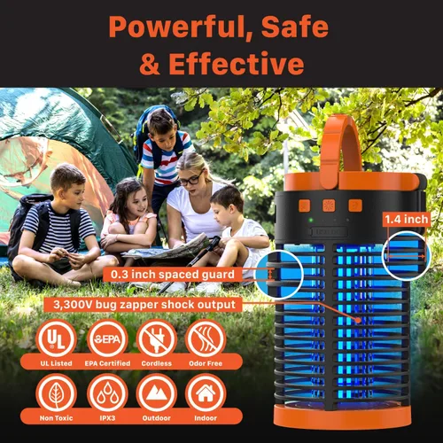 Vista 7 de FosPower Exterminador de insectos para exteriores e interiores (5 en 1) 3300 V con banco de energía de 29600 mWh, carga USB recargable, carga solar
