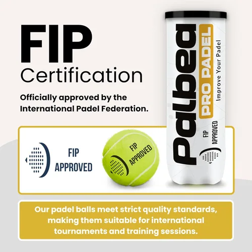 Vista 3 de Palbea PRO Padel Balls. 6/12/24 Tubes of 3 Padel Tennis Balls FIP Approved. Paddle Balls Made of HV Felt for Training and Tournament. Suitable for