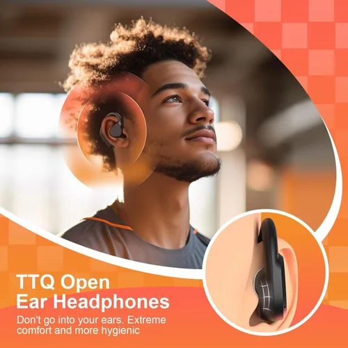 Vista 2 de TTQ Oreja abierta, auriculares inalámbricos Bluetooth 5.3, deportes con ganchos para las orejas y micrófono, tiempo de reproducción de 60 horas