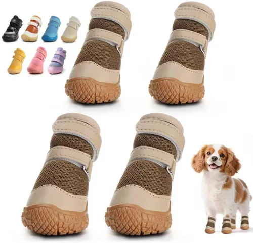 Vista 14 de Zapatos para perros pequeños, botas transpirables para perros, protectores de patas para pavimento caliente, nieve de invierno, botines para perros