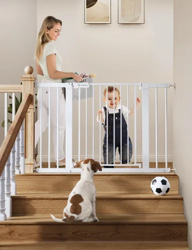 Vista 18 de COMOMY - Puerta de bebé de 76 cm de alto para escaleras y umbrales, se ajusta a aberturas de 75 cm a 103 cm de ancho, puerta para perros de cierre