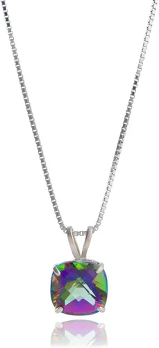Vista 32 de MAX + STONE Cushion Cut Gemstone Necklace 8mm Solitaire Birthstone Necklace for Women Gemstone Pendant Necklaces with 18 inch Box Chain
