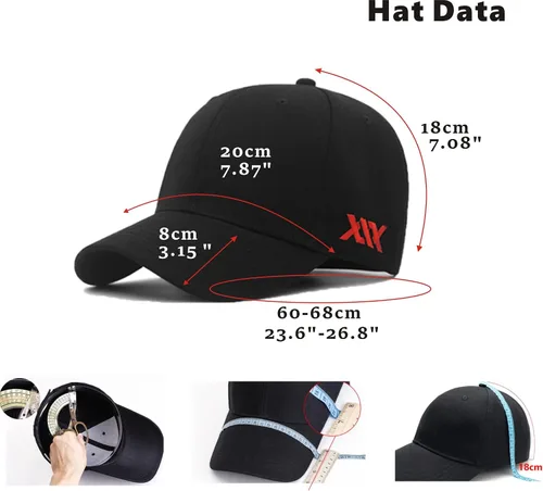Vista 5 de Gorra de béisbol de gran tamaño XXL para hombres, sombreros bordados grandes, sombrero de papá ajustable de 23.6 a 26.8 pulgadas