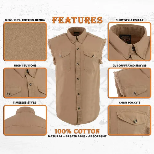 Vista 2 de Milwaukee Leather DM1002 Camisa vaquera ligera negra para hombre con corte deshilachado sin mangas