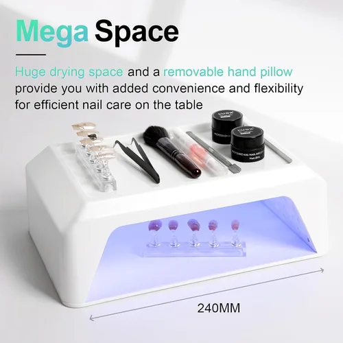 Vista 5 de L'UGX Lámpara Profesional de Curado de Uñas para Secador de Esmalte en Gel 72W Luces LED UV para Uñas con Almohada Reposabrazos y Bandeja Retráctil
