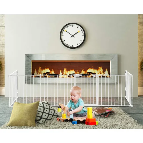 Vista 10 de Costzon Puerta de seguridad para bebés, 121 pulgadas de longitud 5 paneles ajustable de valla ancha para chimenea, puerta de metal para barbacoa
