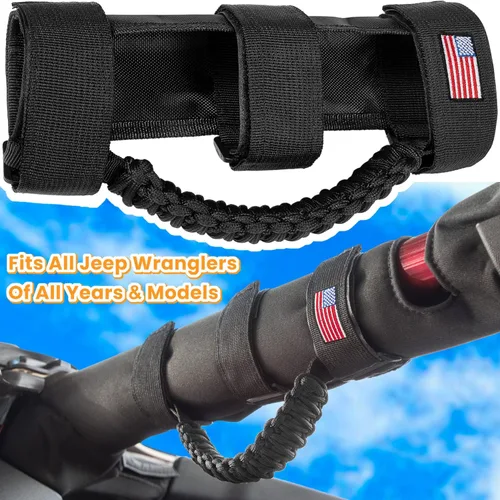Vista 2 de Asas de agarre de barra enrollable + Asa de agarre para reposacabezas para Jeep Wrangler YJ TJ JK JKU JL JLU Sport Sahara Freedom Rubicon Unlimited