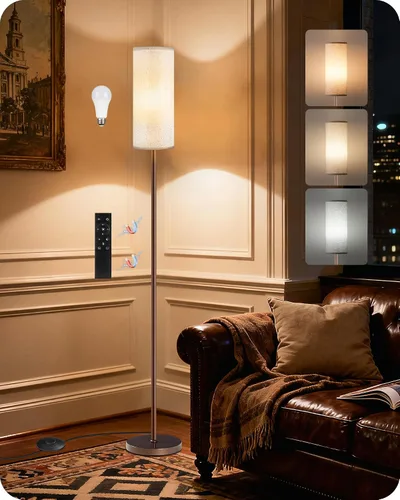 Vista 40 de Paquete de 2 lámparas de pie rosas regulables para sala de estar con 2 controles remotos e interruptor de pie, lámpara de pie de esquina, lámpara