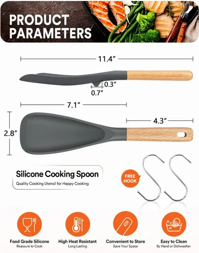 Vista 2 de Cuchara de cocina para utensilios de cocina antiadherentes, ideal para cocinar y servir silicona mate resistente sin BPA, cuchara con mango