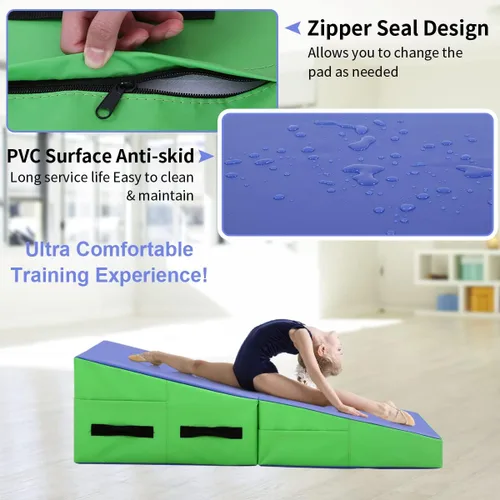 Vista 4 de BLKMTY Colchoneta de gimnasia inclinada de 48 x 24 pulgadas, tapete plegable con cuña de queso para niños, tapete de yoga para interiores
