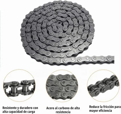 Vista 3 de #35 Cadena de rodillos - 3 pies de material de acero al carbono con 2 eslabones de conexión, cadena industrial - 96 eslabones