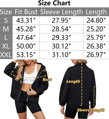 Vista 5 de Esobo Sudaderas con cremallera para mujer, chaqueta casual de manga larga, holgada, con bolsillos