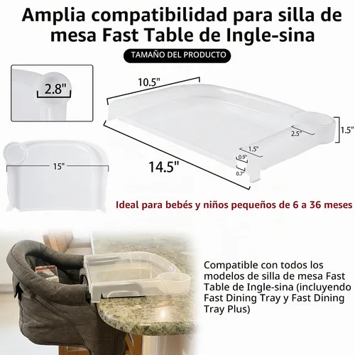Vista 2 de Bandeja de comedor de plástico transparente para silla de mesa rápida Ingle-sina