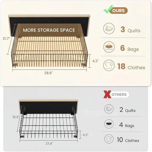 Vista 6 de SHA CERLIN Base de cama de plataforma tamaño matrimonial tapizada con 4 cajones de almacenamiento, cabecero ajustable con diseño cosido en cuadrados