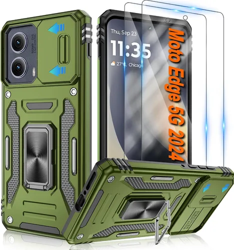 Vista 49 de Atump Funda para Motorola Moto G Play 2024 (4G) con [paquete de 2] protector de pantalla HD y cubierta para cámara deslizante, soporte de anillo
