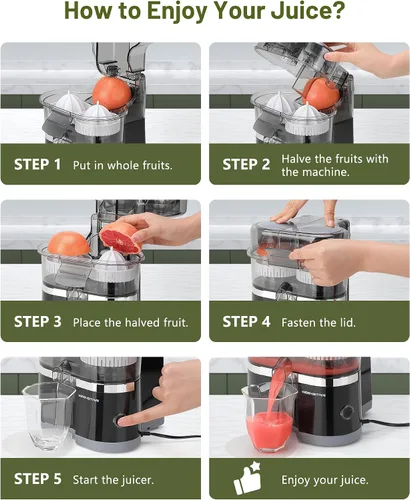 Vista 12 de KEENSTAR Exprimidor eléctrico de cítricos, exprimidor de naranja de doble cabeza, exprimidor portátil con cepillo de limpieza para limón, pomelo