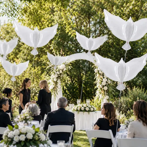 Vista 6 de 12 globos blancos grandes de 36 pulgadas de paloma de la paz de papel de aluminio, globos de paloma de pájaro para boda, compromiso, funerarios