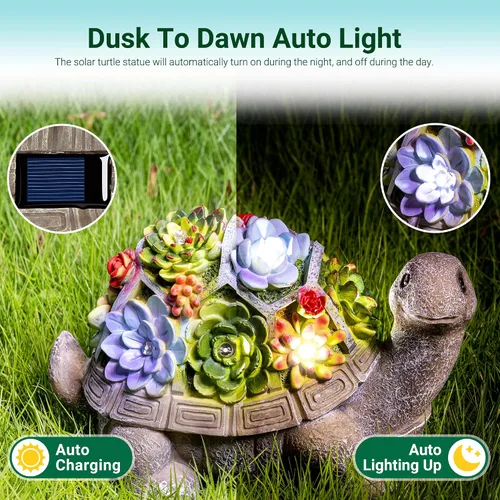 Vista 6 de Estatuas de jardín solar GIGALUMI Figura de tortuga Luces para exteriores, decoraciones de jardín al aire libre Decoración de jardín Regalos únicos