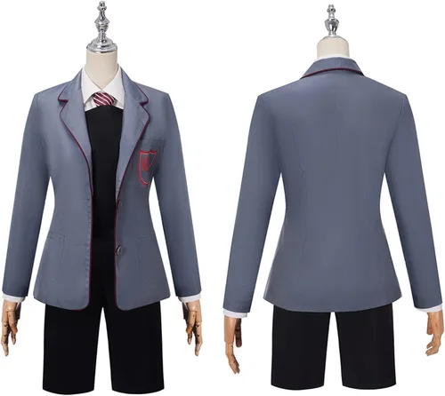 Vista 4 de Disfraz gris de Matilda para mujer, disfraz escolar, uniforme de fiesta de Halloween, chaqueta, camisa, vestido, corbata A