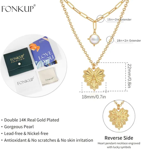 Vista 6 de fonkup Collares con iniciales para mujer, collar de corazón en capas para mujer, de moda, gargantilla de perlas delicadas, collar de letras