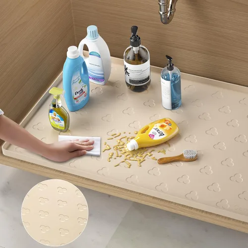 Vista 4 de Tapete para debajo del fregadero, tapete impermeable para gabinete de cocina de 34 x 22 pulgadas, forro de silicona flexible para debajo