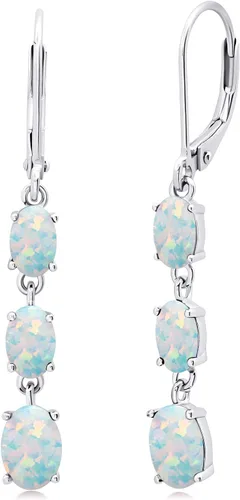 Vista 9 de 925 Sterling Silver Simulated Gemstone Dangle Earrings for Women