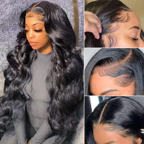 Vista 14 de Pizazz Pelucas de cabello humano rubio miel con encaje frontal, prearrancadas con línea de cabello natural de 13 x 4, sin pegamento, pelucas