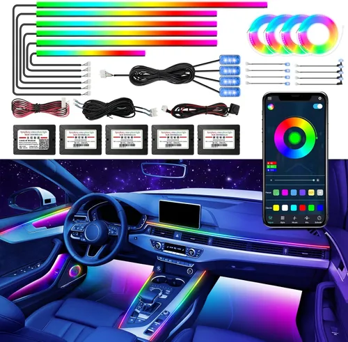 Vista 14 de Luces de acrílico para interiores de automóvil, accesorios de automóvil, tira de luces LED 10 en 1 con control de aplicación, 175 pulgadas, 593