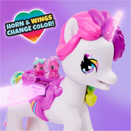 Vista 3 de Hatchimals CollEGGtibles, juguete de unicornio Hatchicorn con alas aleteadas, más de 60 luces y sonidos, 2 bebés exclusivos, juguetes para niños