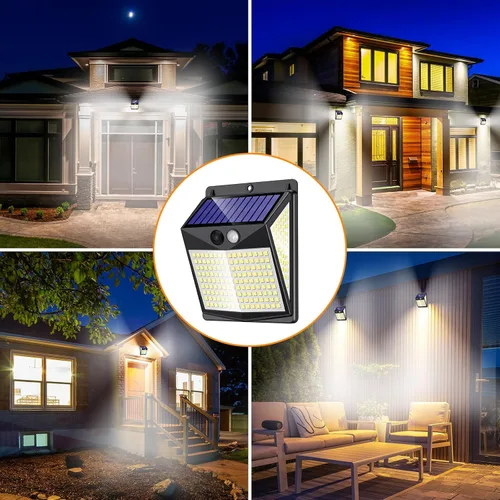 Vista 9 de Luces solares para exteriores con sensor de movimiento - Lámparas solares con detector de movimiento para exteriores, 238 LED con iluminación