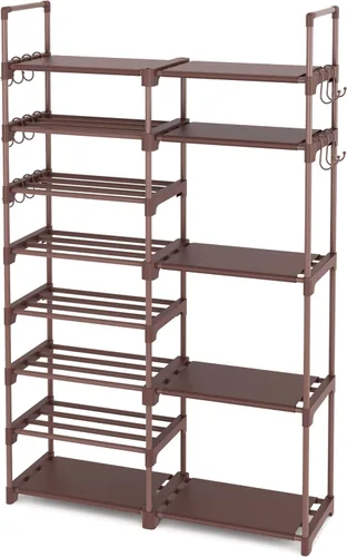 Vista 11 de ROJASOP Organizador de zapatos, zapatero de metal de 8 niveles para armario, entrada, garaje, 26-32 pares de estantes altos de almacenamiento
