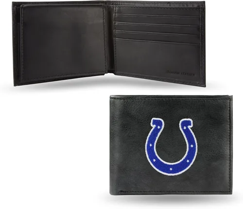 Vista 11 de Rico Industries Billetera de cuero bordada para hombre de la NFL Negro