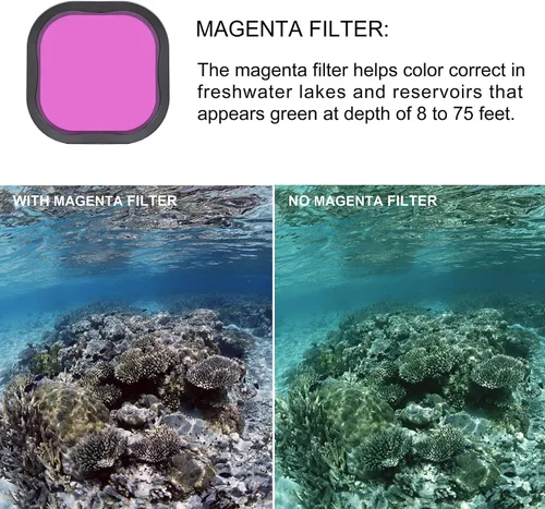 Vista 6 de GEPULY Paquete de 4 filtros submarinos para buceo para GoPro Hero 8 9 10 11 12 13 Estuche oficial impermeable en negro, rojo claro, magenta