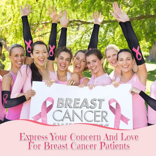 Vista 3 de Zhehao 24 pares de mangas de compresión para brazo para concientización sobre el cáncer de mama, manga deportiva para béisbol, fútbol, mujeres