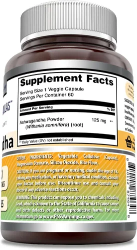 Vista 2 de Amazing Formulas Suplemento de extracto de Ashwagandha 125 mg por porción Cápsulas vegetales Sin OMG Sin gluten Fabricado en Estados