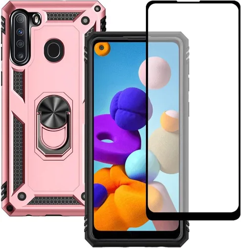 Vista 7 de Samsung A21 - Funda para teléfono Galaxy A21 con protector de pantalla, funda protectora de grado militar con anillo para Samsung Galaxy A21 (negro)