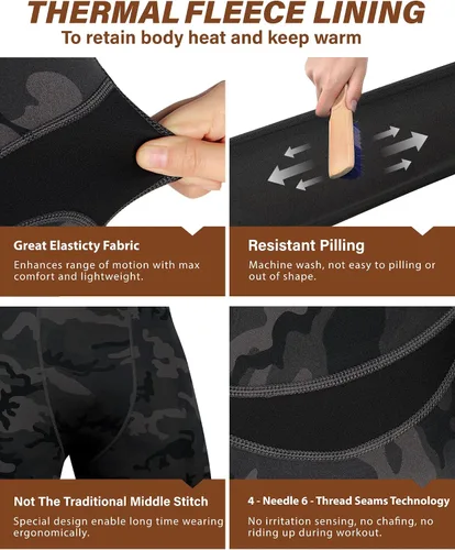 Vista 3 de Muezna Conjunto térmico para hombre con parte superior e inferior, capa base larga con forro polar suave