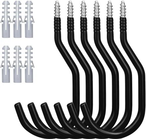 Vista 10 de HORUSDY 6-Pack Heavy Duty Metal Wall Hooks, Large Garage Storage & Organization Hooks for Tools, Extension Cords, Ladders, and Bags, Wall Mount J