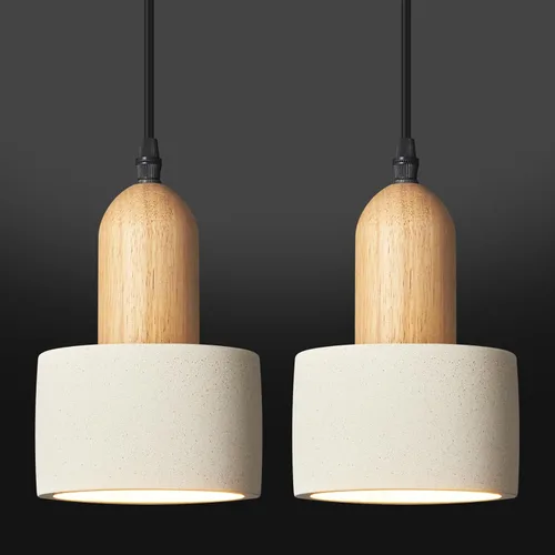 Vista 9 de Luces Colgantes Modernas de Cemento Gris Araña Lámparas de Techo de Madera para Isla de Cocina Dormitorio Comedor Sala de Estar Bar (Paquete de 2)