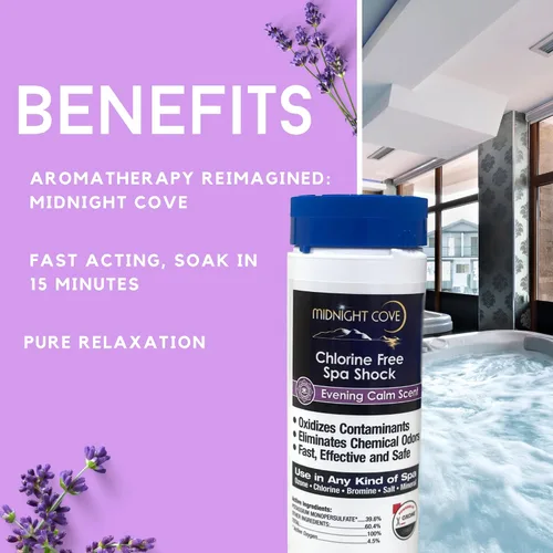 Vista 4 de SPA Shock con aroma a lavanda, aromaterapia mejorada con oxígeno para spas y tinas calientes. Disfruta de agua cristalina con una exquisita