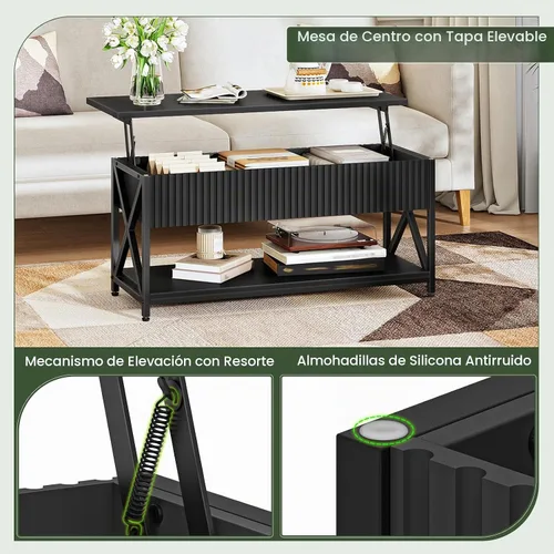Vista 5 de CHOEZON Mesa auxiliar elevable de 39.4 pulgadas, mesa de centro acanalada con compartimento oculto y estante de almacenamiento, mesa elevadora