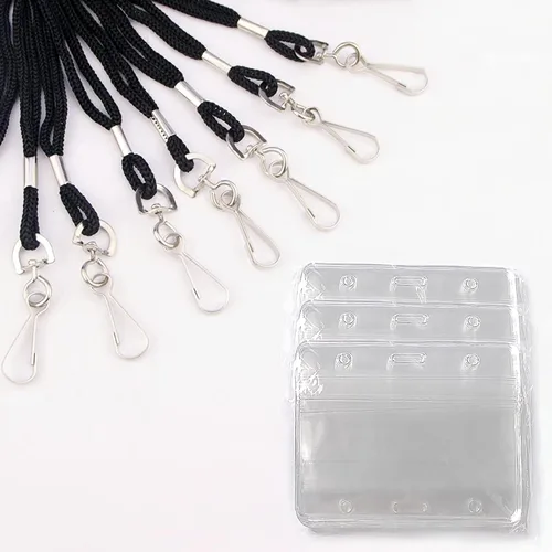 Vista 7 de HOSL Porta tarjetas de identificación de plástico transparente, tarjetero de identificación, funda para credencial de nombre, cordones