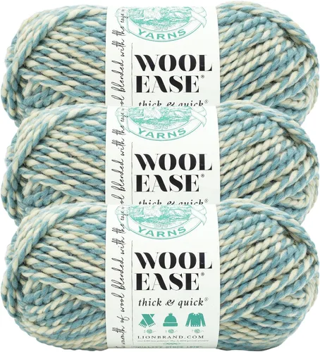 Vista 50 de Lion Brand Yarn - Ovillo de lana Wool-Ease Thick & Quick color fuerza aérea Super Bulky Wool Acrylic Blend Fiber for Soft Hats, Sweaters, Chunky