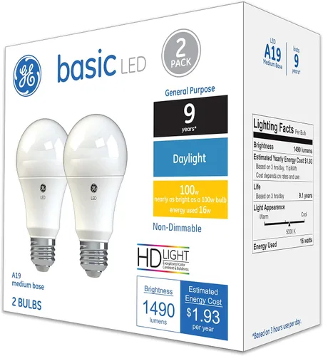 Vista 6 de GE Bombillas LED básicas, 100 vatios, blanco suave, A19, base mediana (paquete de 2)