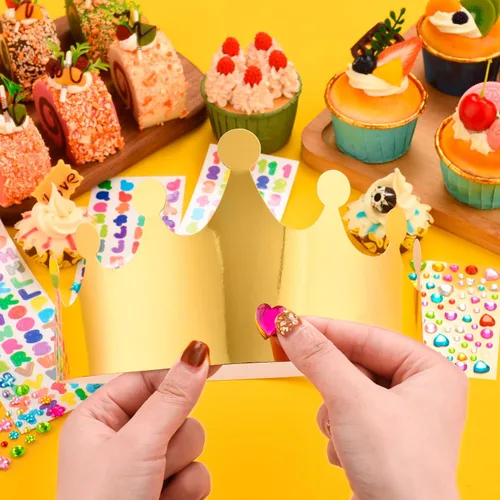 Vista 3 de Coronas de papel doradas, coronas de rey de cumpleaños de bricolaje para decorar, coronas de papel de príncipe y princesa para la clase escolar